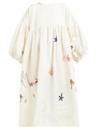 Matchesfashion.com Story Mfg - Mon Embroidered Linen Blend Dress - Womens - White Multi