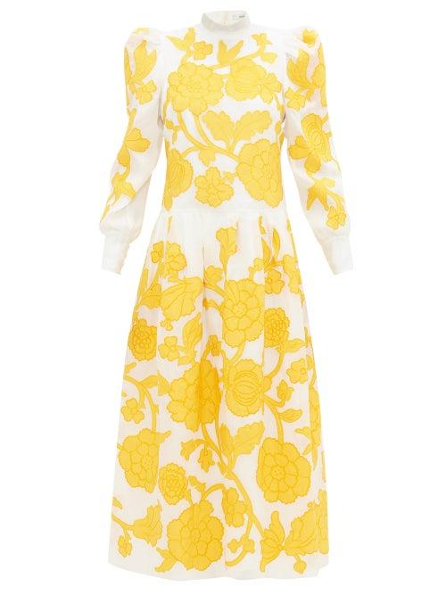 Matchesfashion.com Erdem - Josefina Floral-appliqu Silk-organza Gown - Womens - Yellow White