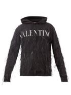 Valentino - Feather-trimmed Logo-print Hooded Sweatshirt - Mens - Black White