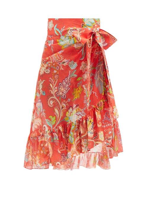 Etro - Balza Starman Paisley-print Cotton-blend Skirt - Womens - Orange Print