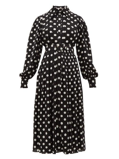 Matchesfashion.com Emilia Wickstead - Anatola Pleated Polka Dot Crepe Shirtdress - Womens - Black White