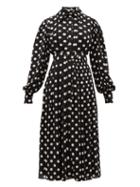Matchesfashion.com Emilia Wickstead - Anatola Pleated Polka Dot Crepe Shirtdress - Womens - Black White