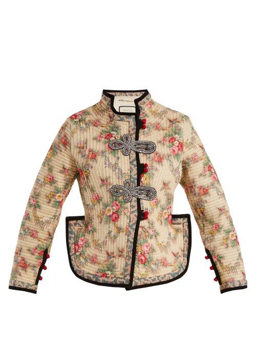 Matchesfashion.com Gucci - Floral Print Quilted Jacket - Womens - White Print