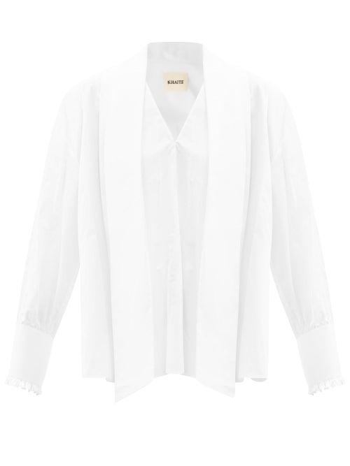 Khaite - Fran Sash-tie Cotton-poplin Blouse - Womens - White