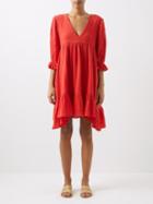 Anaak - Ajmer Cotton Pliss-voile Mini Dress - Womens - Red