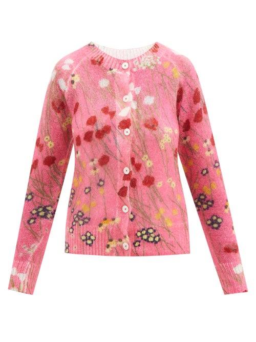 Bernadette - Penelope Floral-print Mohair-blend Cardigan - Womens - Pink