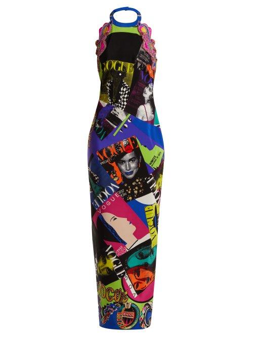 Matchesfashion.com Versace - Vogue Print Halterneck Gown - Womens - Multi