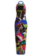 Matchesfashion.com Versace - Vogue Print Halterneck Gown - Womens - Multi