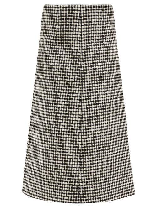 Matchesfashion.com Redvalentino - Houndstooth A-line Midi Skirt - Womens - Black White