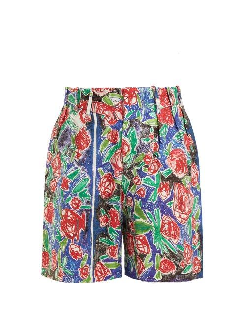 Matchesfashion.com Charles Jeffrey Loverboy - Rose Scribble Print Linen Shorts - Womens - Red Multi
