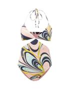 Emilio Pucci - Onde-print Cutout-side Halterneck Swimsuit - Womens - Pink Navy