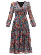 Matchesfashion.com Saloni - Devon Cracked Floral Print Silk Georgette Dress - Womens - Multi