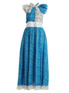 Matchesfashion.com Gl Hrgel - Knot Front Cotton Dress - Womens - Blue Print