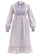 Matchesfashion.com Loretta Caponi - Nadia Striped Cotton-poplin Midi Dress - Womens - Blue Stripe