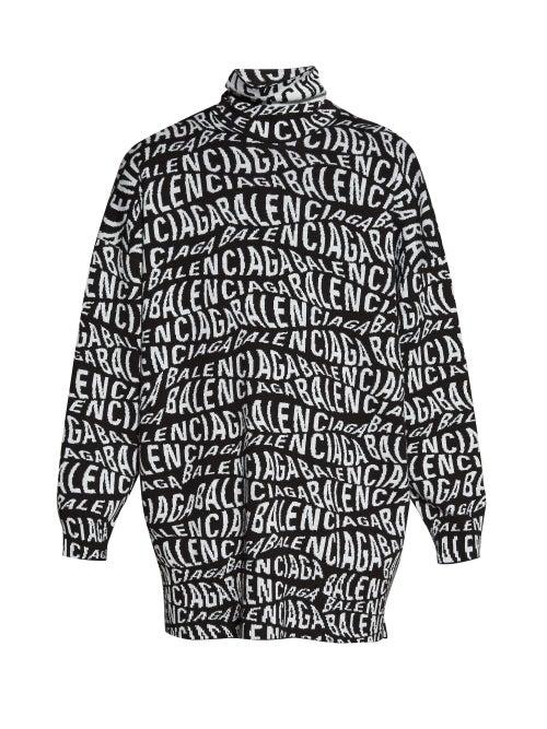 Matchesfashion.com Balenciaga - Wave Logo Jacquard Roll Neck Sweater - Mens - Black White