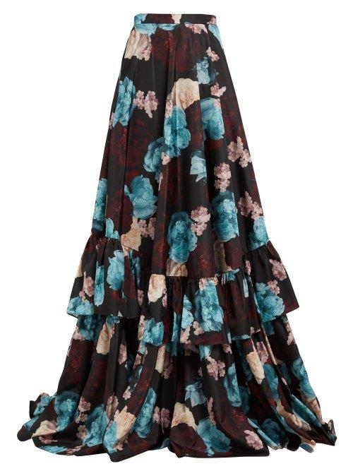 Matchesfashion.com Erdem - Darcy Bloomsbury Floral Print Silk Skirt - Womens - Blue Multi