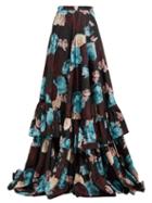 Matchesfashion.com Erdem - Darcy Bloomsbury Floral Print Silk Skirt - Womens - Blue Multi