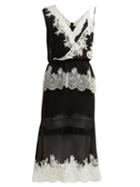Matchesfashion.com Altuzarra - Lavanda Lace Trimmed Silk Georgette Midi Dress - Womens - Black White