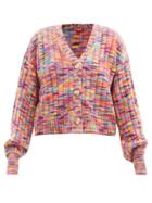Staud - Eloise Space-dyed Stripe Ribbed Cardigan - Womens - Pink Multi