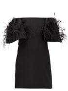 Matchesfashion.com Valentino - Off-the-shoulder Feather-trimmed Wool-blend Dress - Womens - Black