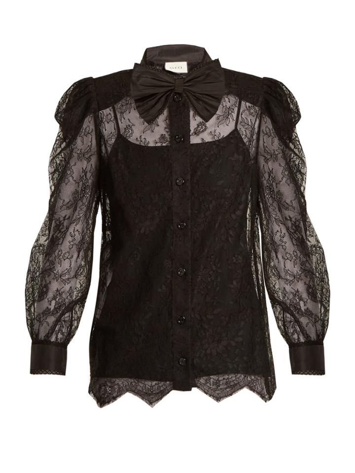 Gucci Bow-embellished Floral-lace Top