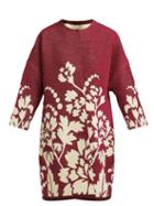 Matchesfashion.com Marit Ilison - Rever Floral Intarsia Cotton Coat - Womens - Burgundy Multi