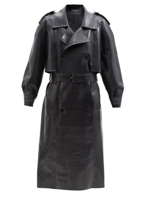 Saint Laurent - Belted Latex Trench Coat - Womens - Black White