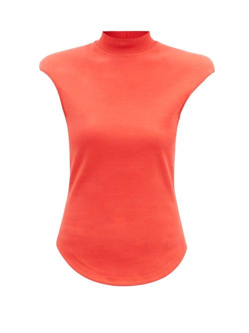 Ladies Rtw The Attico - Padded-shoulder Cotton-jersey Top - Womens - Orange
