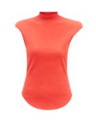 Ladies Rtw The Attico - Padded-shoulder Cotton-jersey Top - Womens - Orange