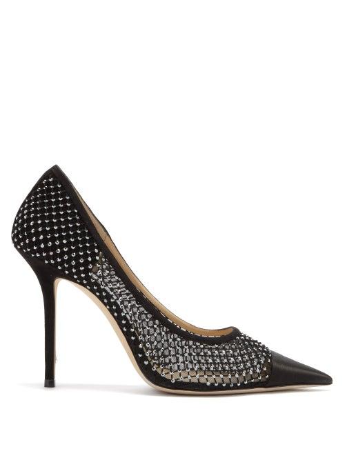 Matchesfashion.com Jimmy Choo - Love 100 Crystal-net Mesh Pumps - Womens - Black