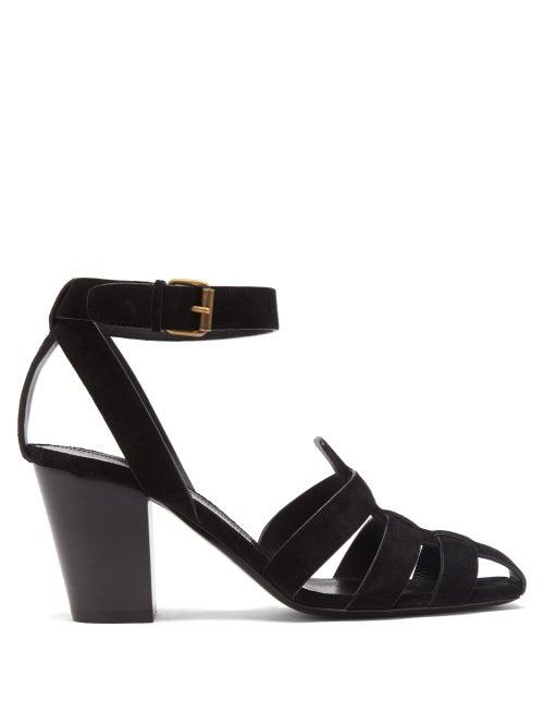 Matchesfashion.com Saint Laurent - Oak Caged Suede Sandals - Womens - Black