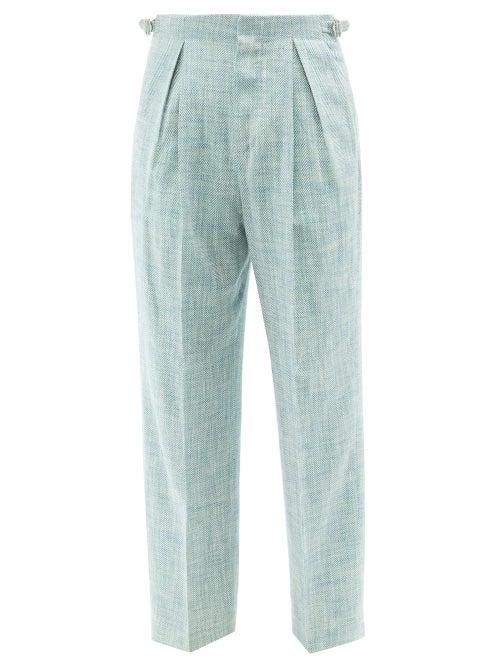 Umit Benan B+ - Grown-on Waist Herringbone-twill Trousers - Mens - Green