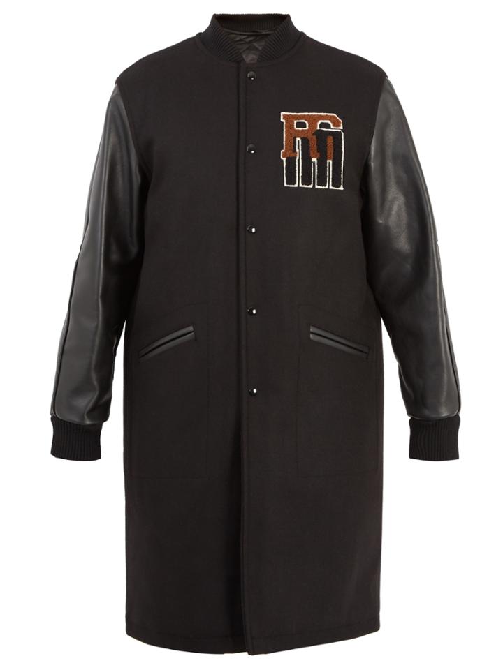 Raf Simons Logo-appliqu Contrast-sleeved Wool Coat