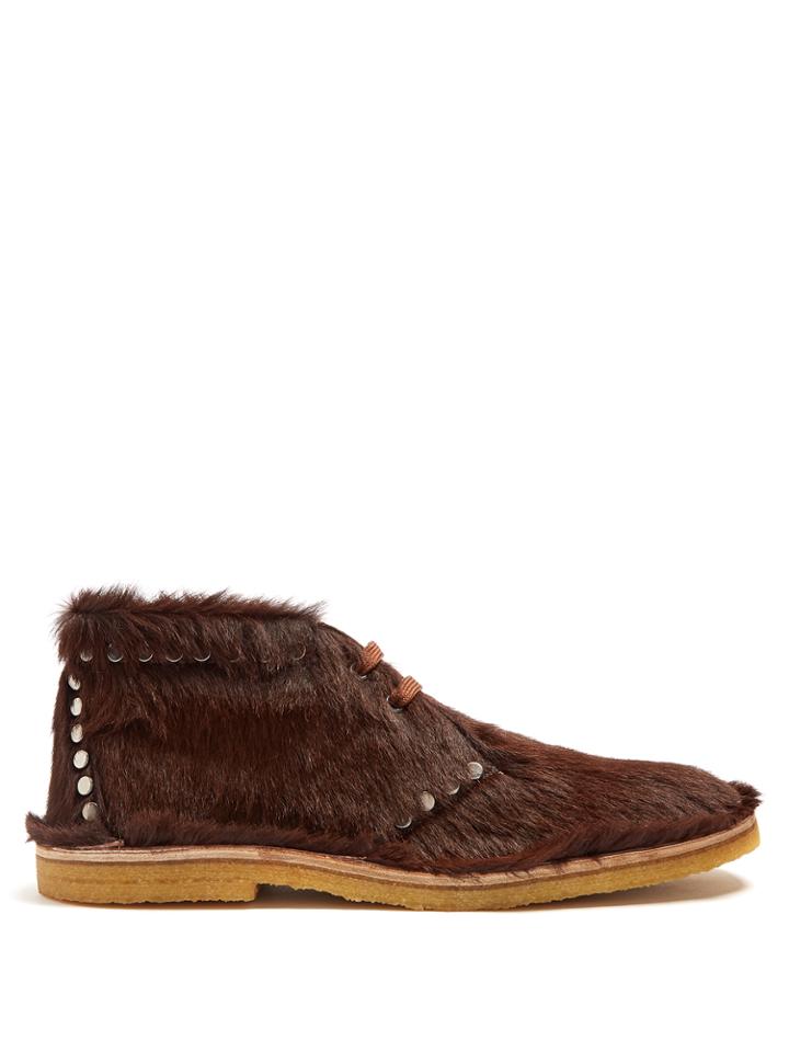 Prada Stud-embellished Calf-hair Desert Boots