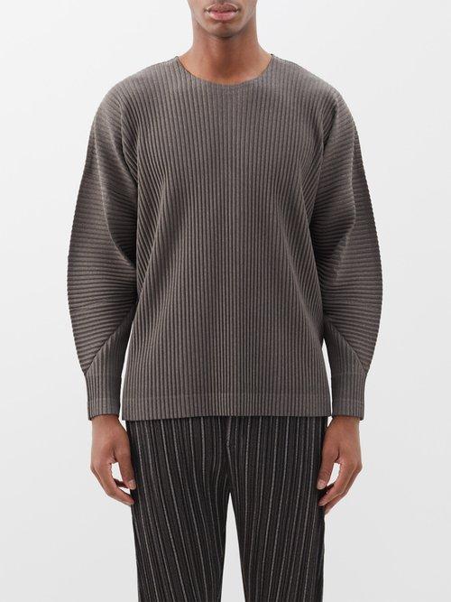 Homme Pliss Issey Miyake - Heather Technical-pleated Long-sleeved T-shirt - Mens - Grey