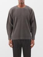 Homme Pliss Issey Miyake - Heather Technical-pleated Long-sleeved T-shirt - Mens - Grey