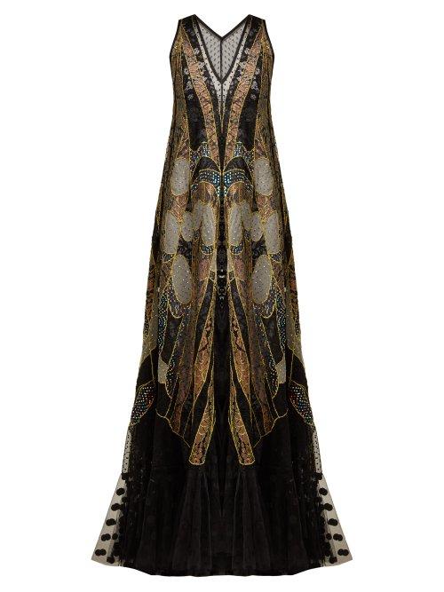 Matchesfashion.com Romance Was Born - Exoskeleton Chantilly Lace And Tulle Dress - Womens - Black Multi