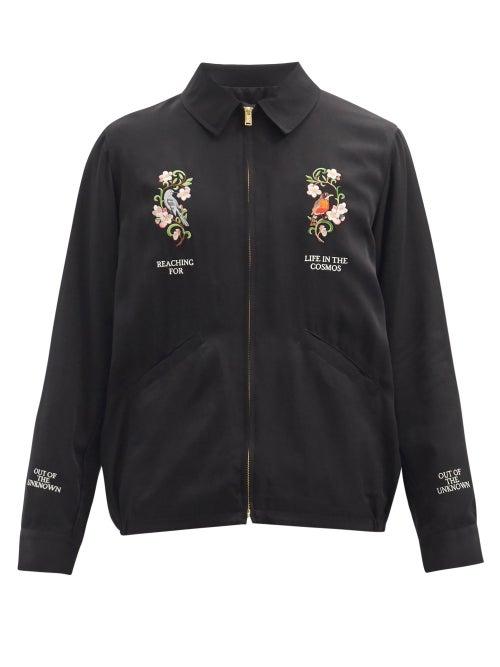Matchesfashion.com Undercover - Floral-embroidered Satin Bomber Jacket - Mens - Black