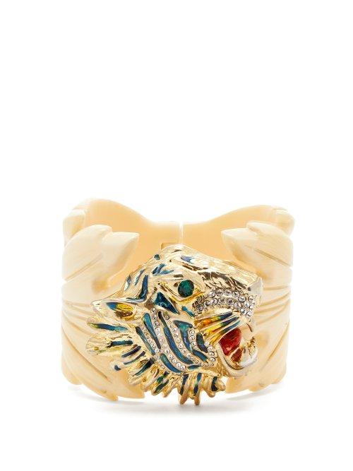 Matchesfashion.com Gucci - Crystal Embellished Tiger Head And Leaf Cuff - Womens - White