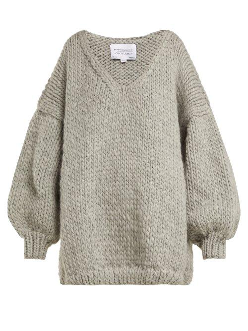 Matchesfashion.com I Love Mr Mittens - V Neck Knitted Wool Sweater - Womens - Grey