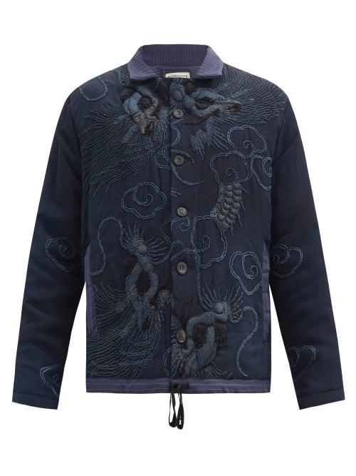 Matchesfashion.com By Walid - Jono Upcycled Silk And Wool Patchwork Jacket - Mens - Blue