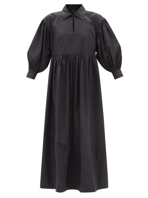 Lee Mathews - Elsie Gathered Cotton-poplin Dress - Womens - Black