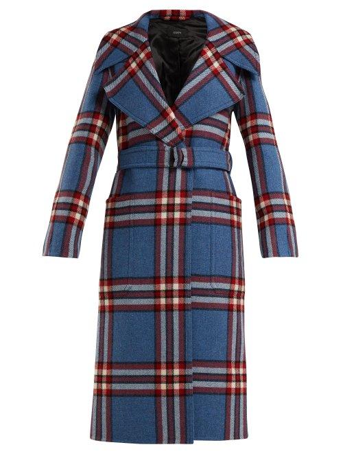Matchesfashion.com Joseph - Teodor Belted Wool Check Coat - Womens - Blue Multi