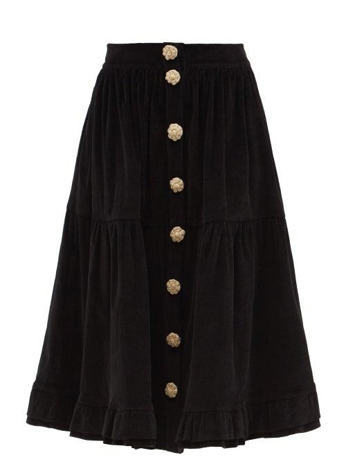 Shrimps - Harriet Cotton-blend Corduroy Midi Skirt - Womens - Black