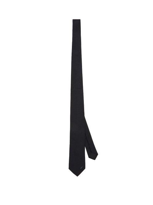 Matchesfashion.com Prada - Waffle Woven Logo Embroidered Silk Tie - Mens - Dark Blue