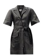 Ladies Rtw Ganni - Topstitched Leather Shirt Dress - Womens - Black