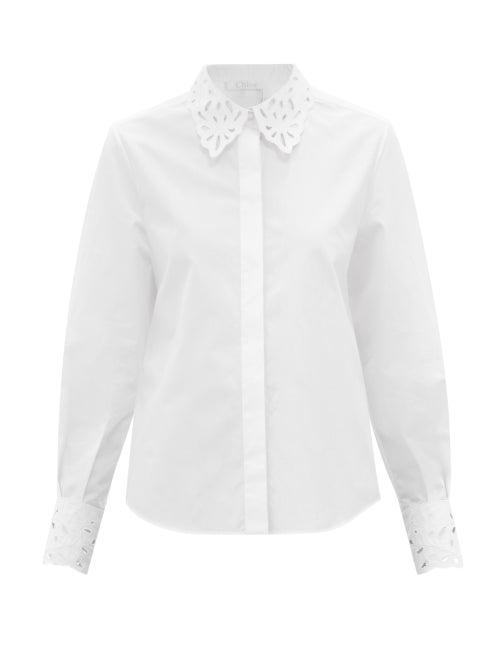 Chlo - Broderie Anglaise-collar Poplin Shirt - Womens - White