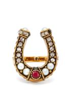 Alexander Mcqueen Faux-pearl And Crystal-embellished Horseshoe Ring