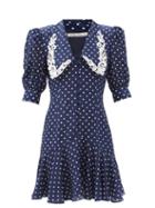 Matchesfashion.com Alessandra Rich - Peter Pan-collar Polka-dot Silk Dress - Womens - Navy