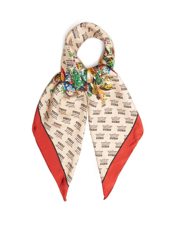 Gucci Invite And Flowers-print Silk-twill Scarf